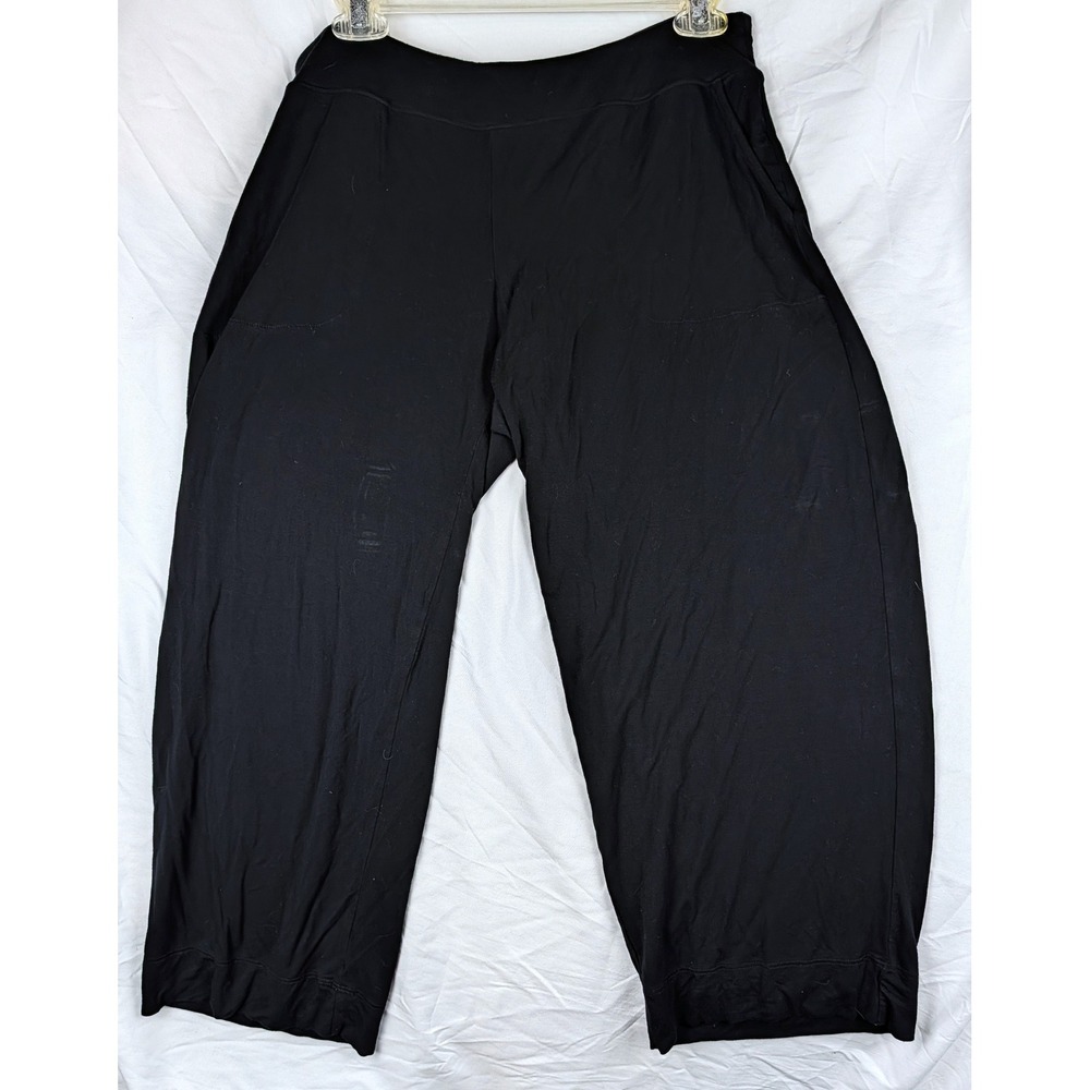 Soma Black Wide Leg Lounge Pants Women Medium Cropped Pockets High Rise Stretch